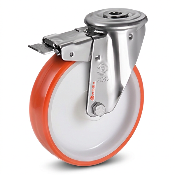 Tellure Rota Ruota Serie 60 in Poliuretano Supporto Rotante con Foro Passante e Freno INOX - TELLURE ROTA